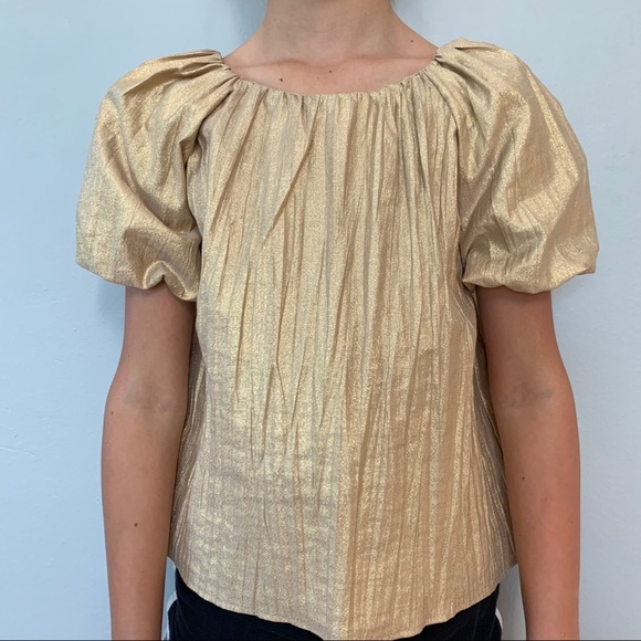 Gold Zara Blouse with Bow. Size 9 - Picture 4 of 10